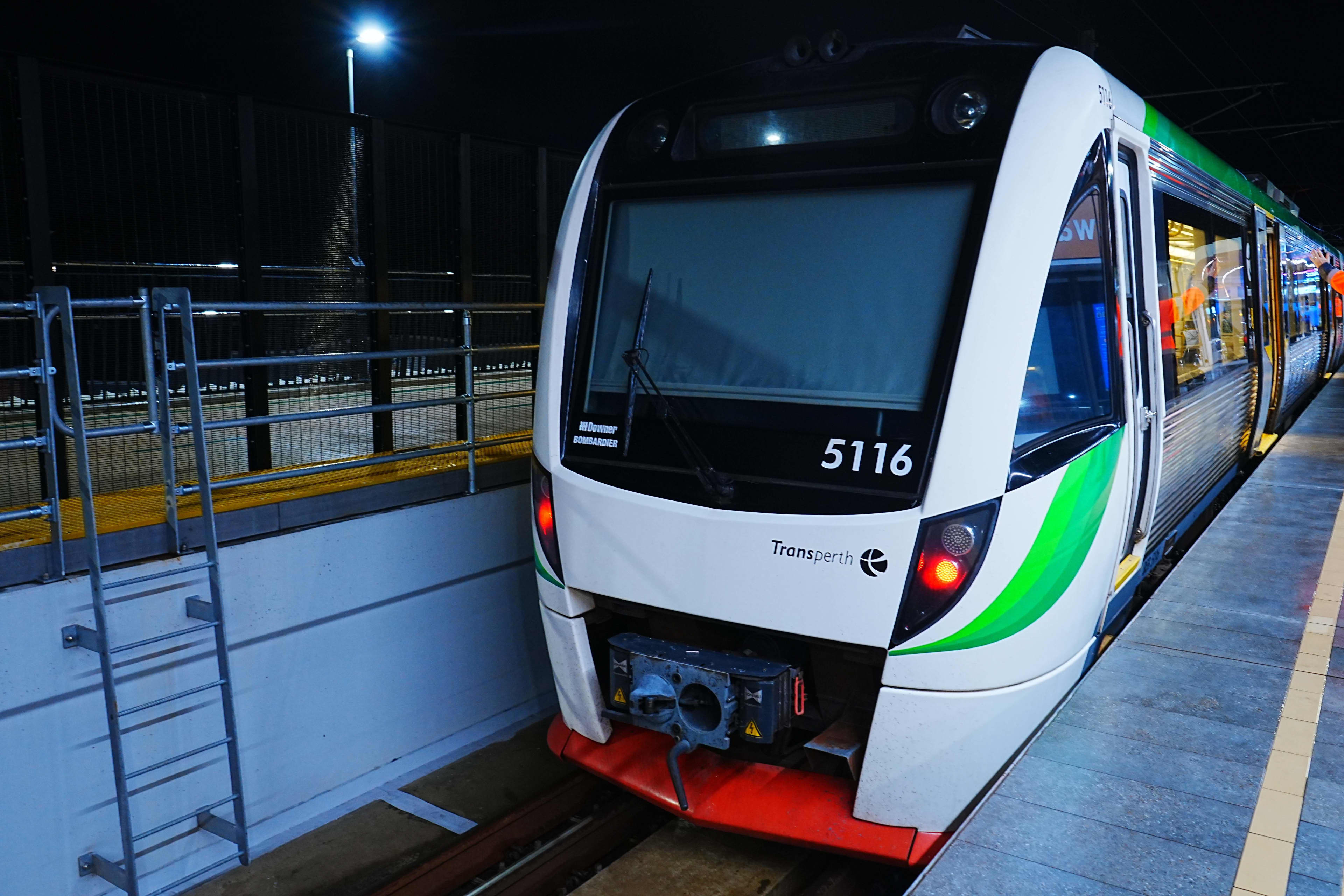 A Perth train at an underground station platform