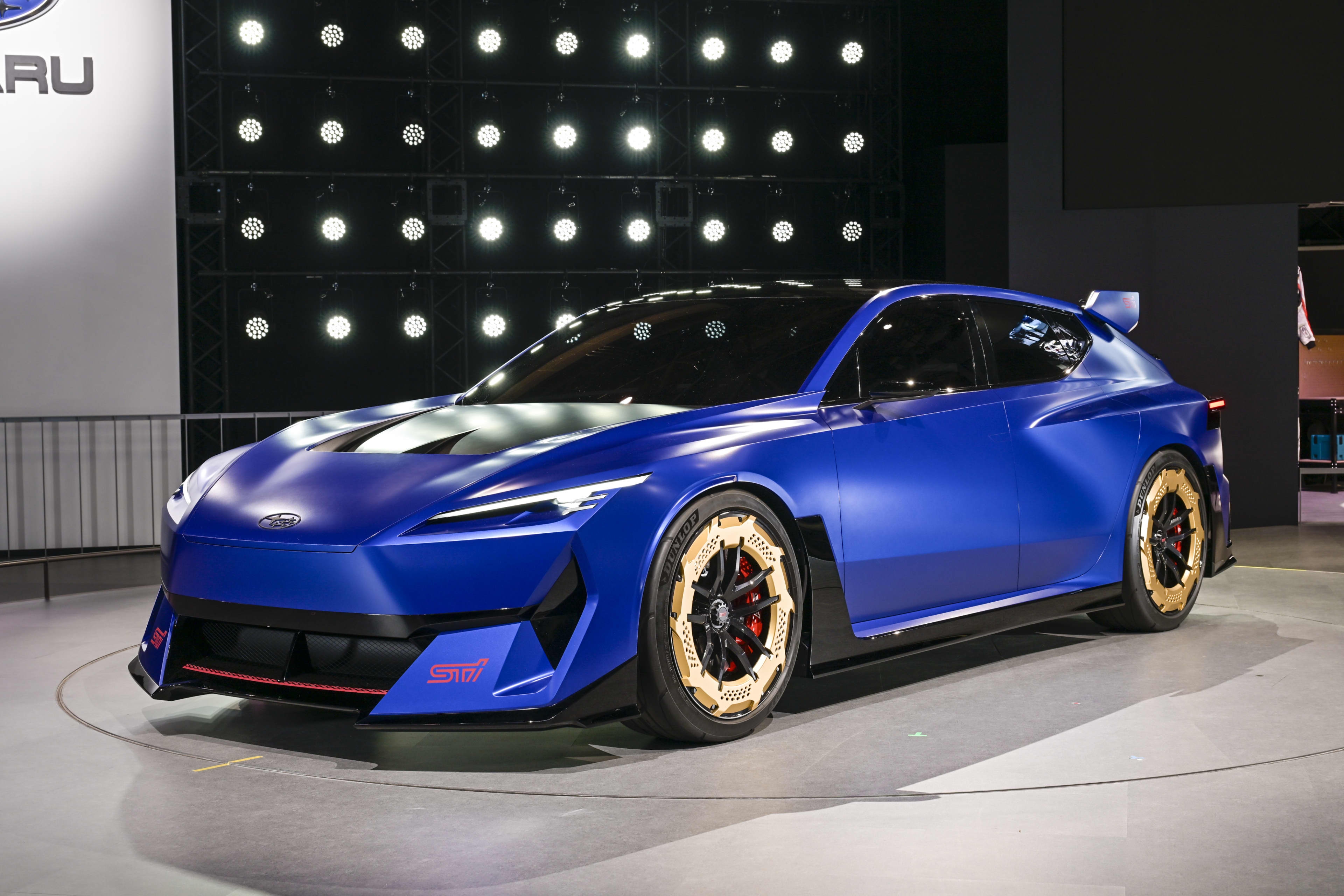 A blue Subaru Impreza concept car at the Tokyo Car Show