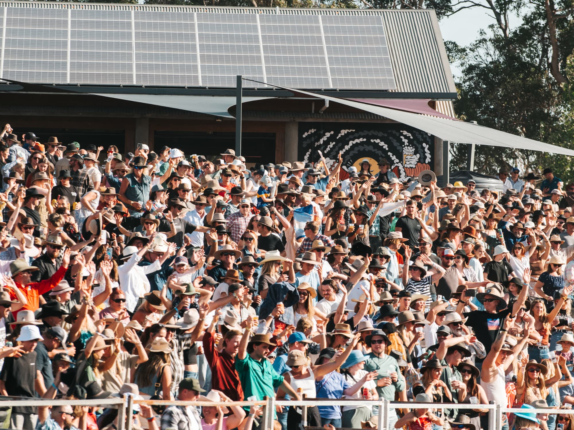 Crowd in stadium gathered to watch rodeo event