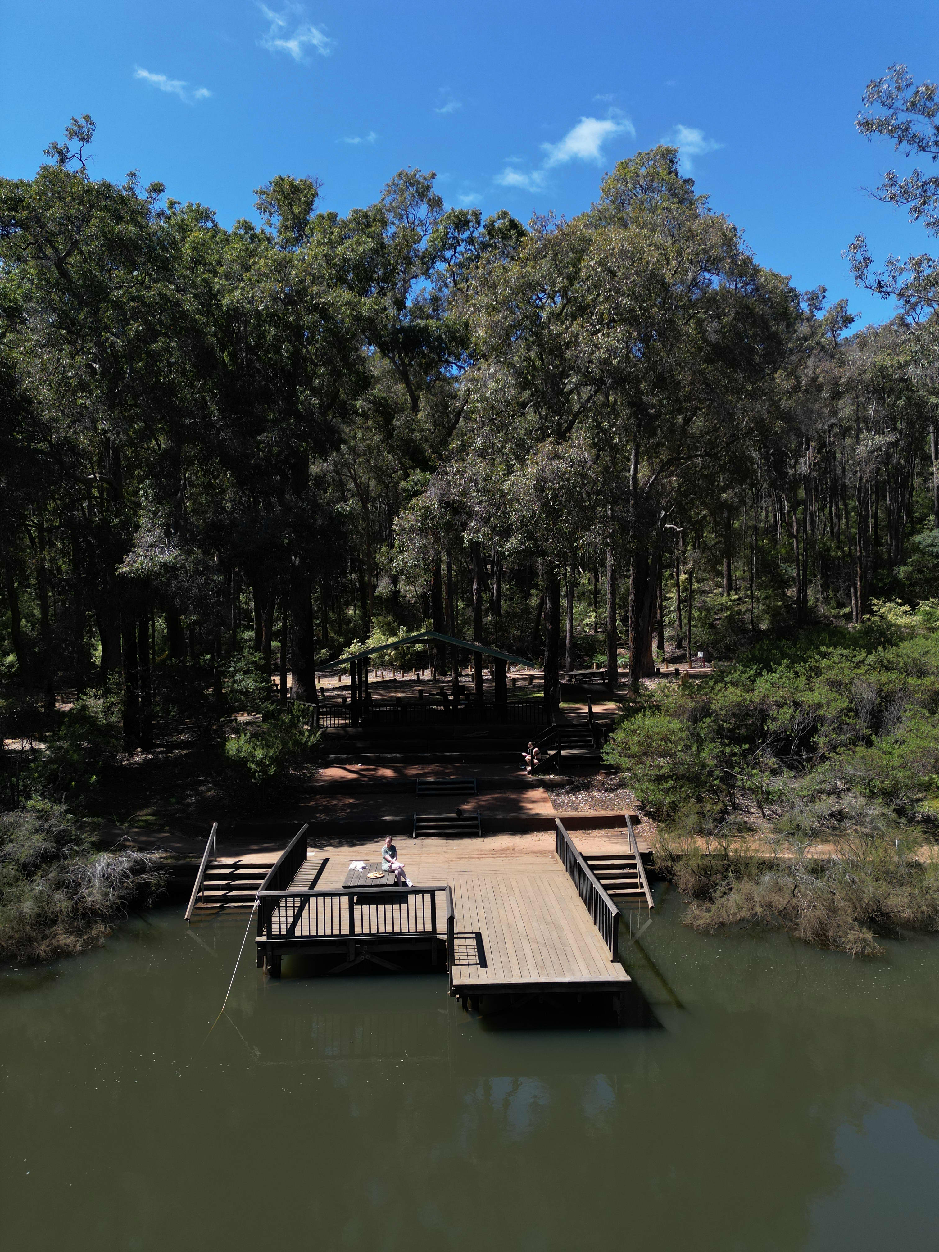 An aerial view of the jetty at Barrabup Pool