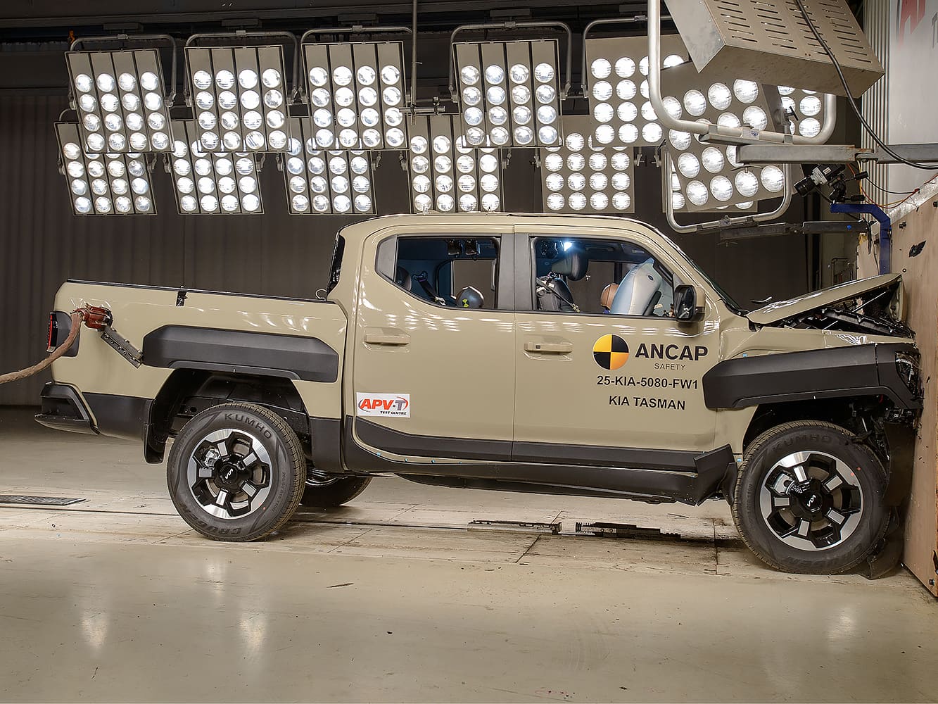 A Kia Tasman ute being crash tested