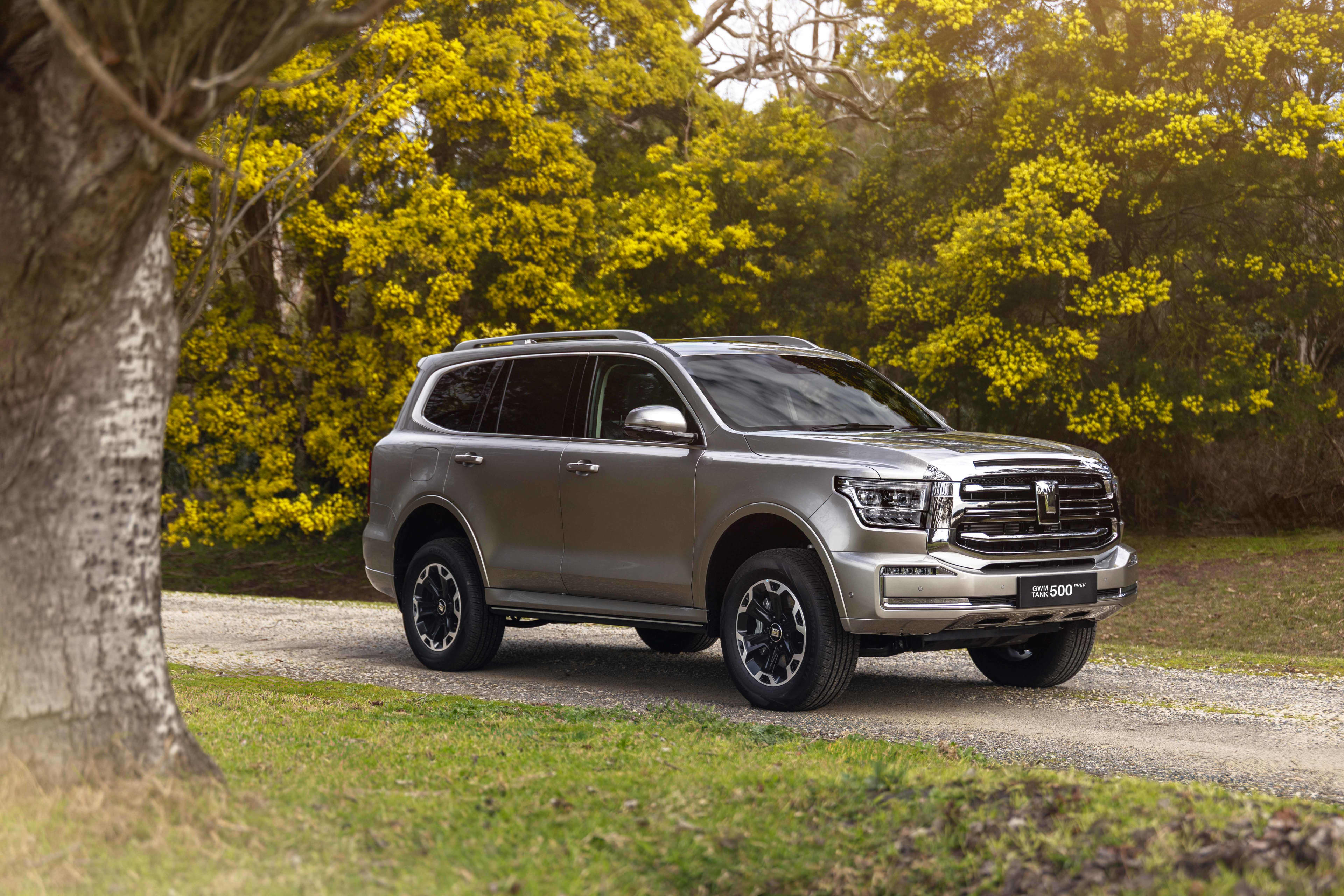 A grey GWM Tank on a country road