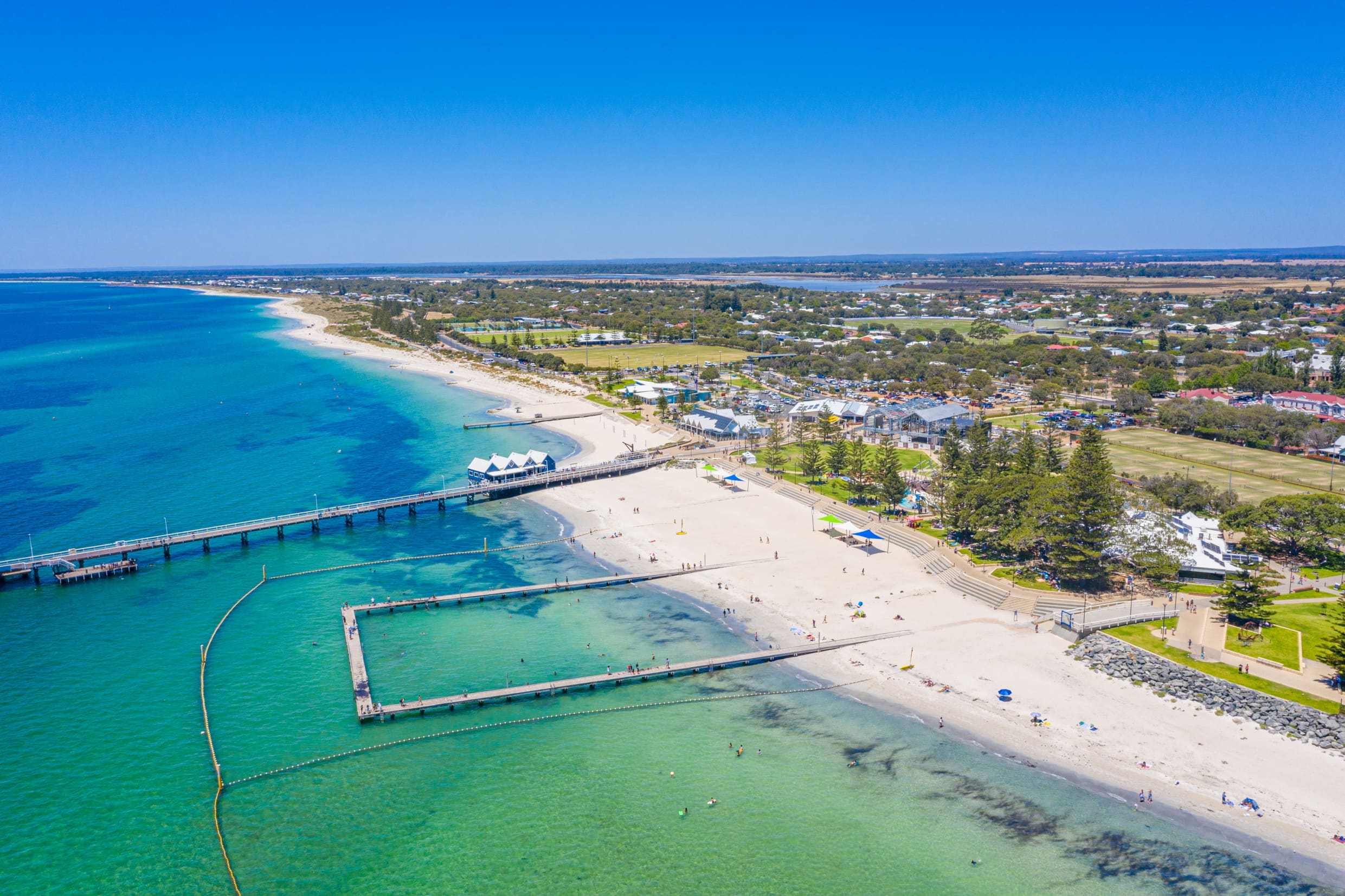 Aerial view of Busselton Jetty and coastline