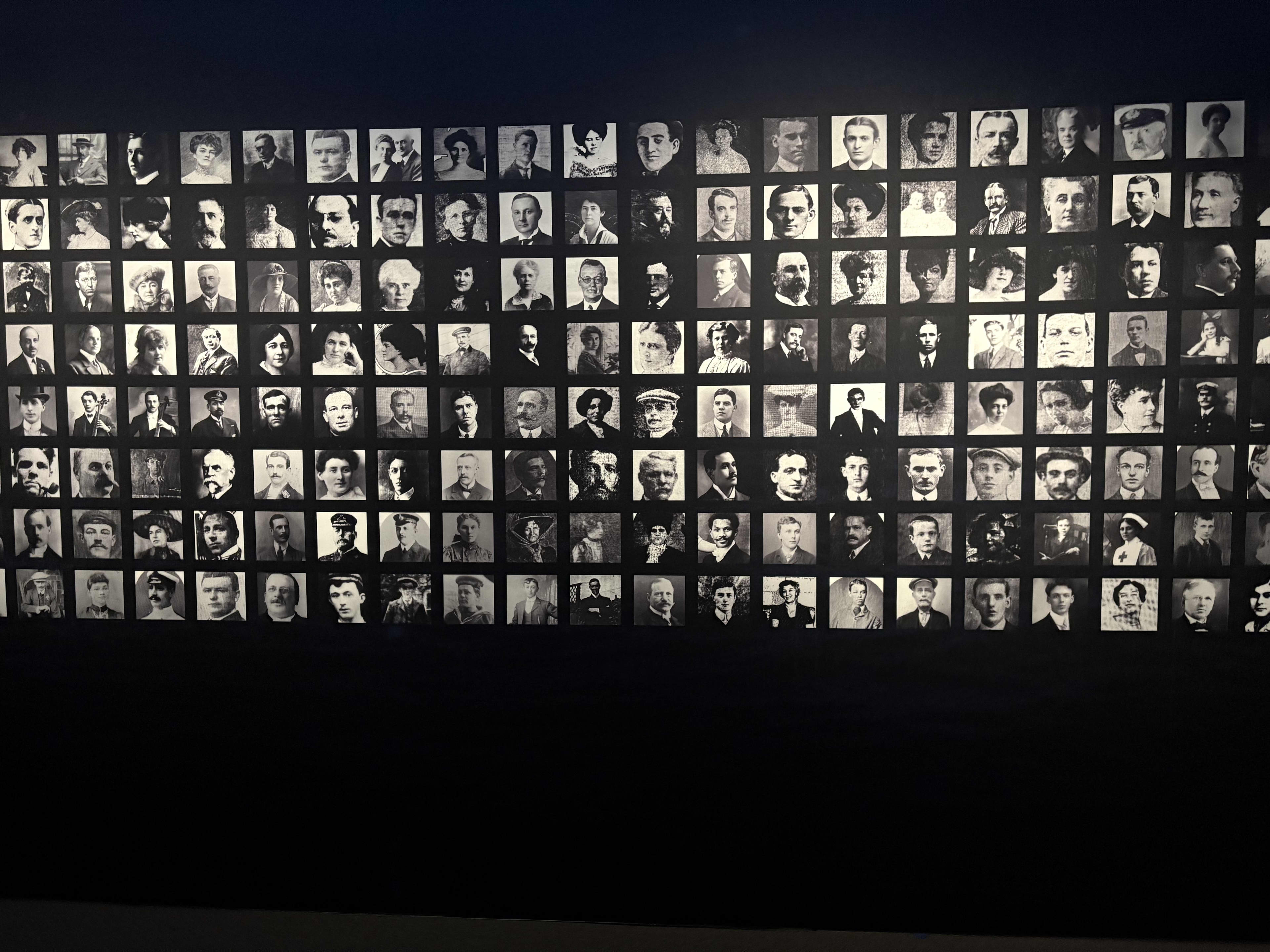 A black and white image featuring individual portraits of the guests on the Titanic.