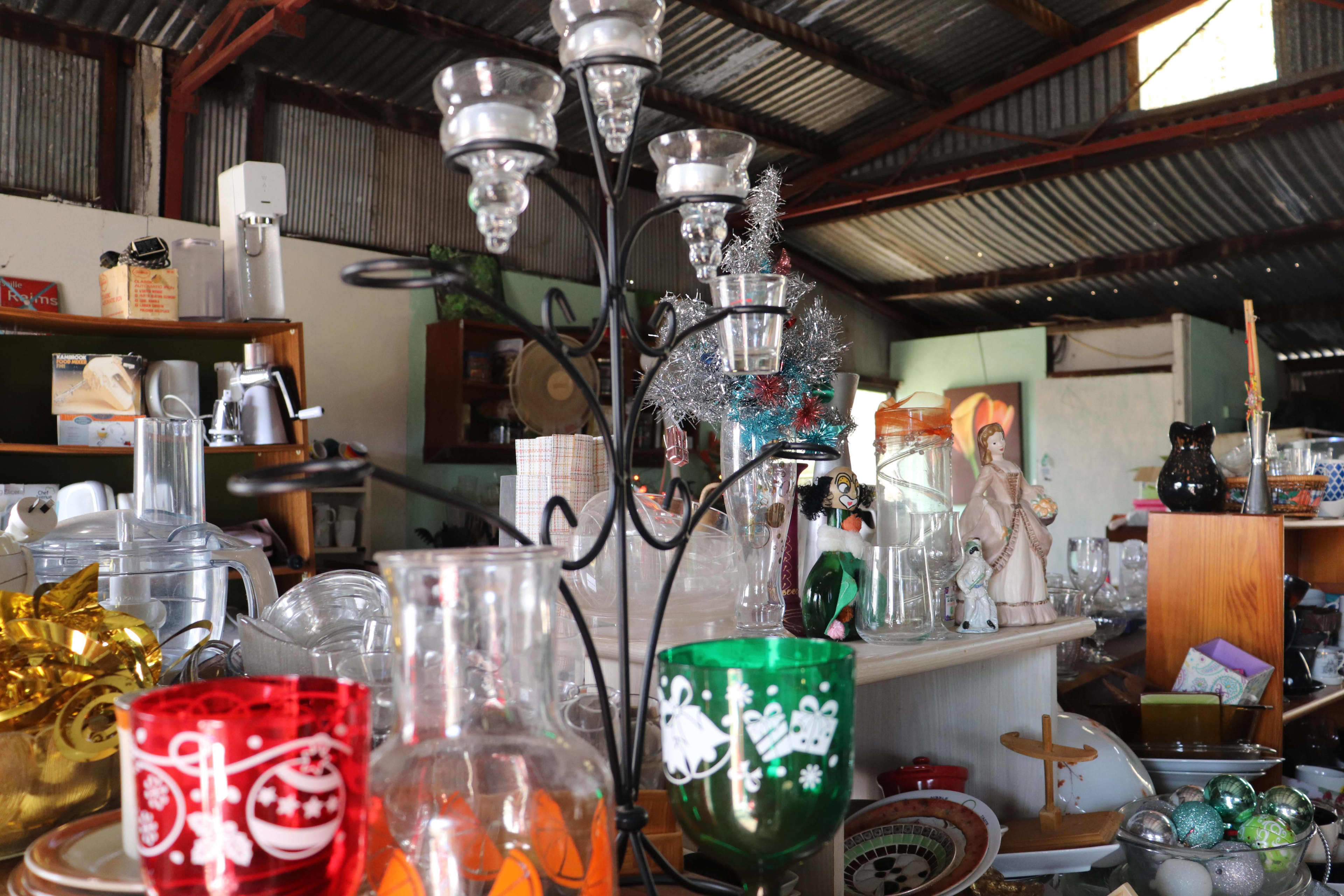 Glassware inside Cobwebs Op Shop