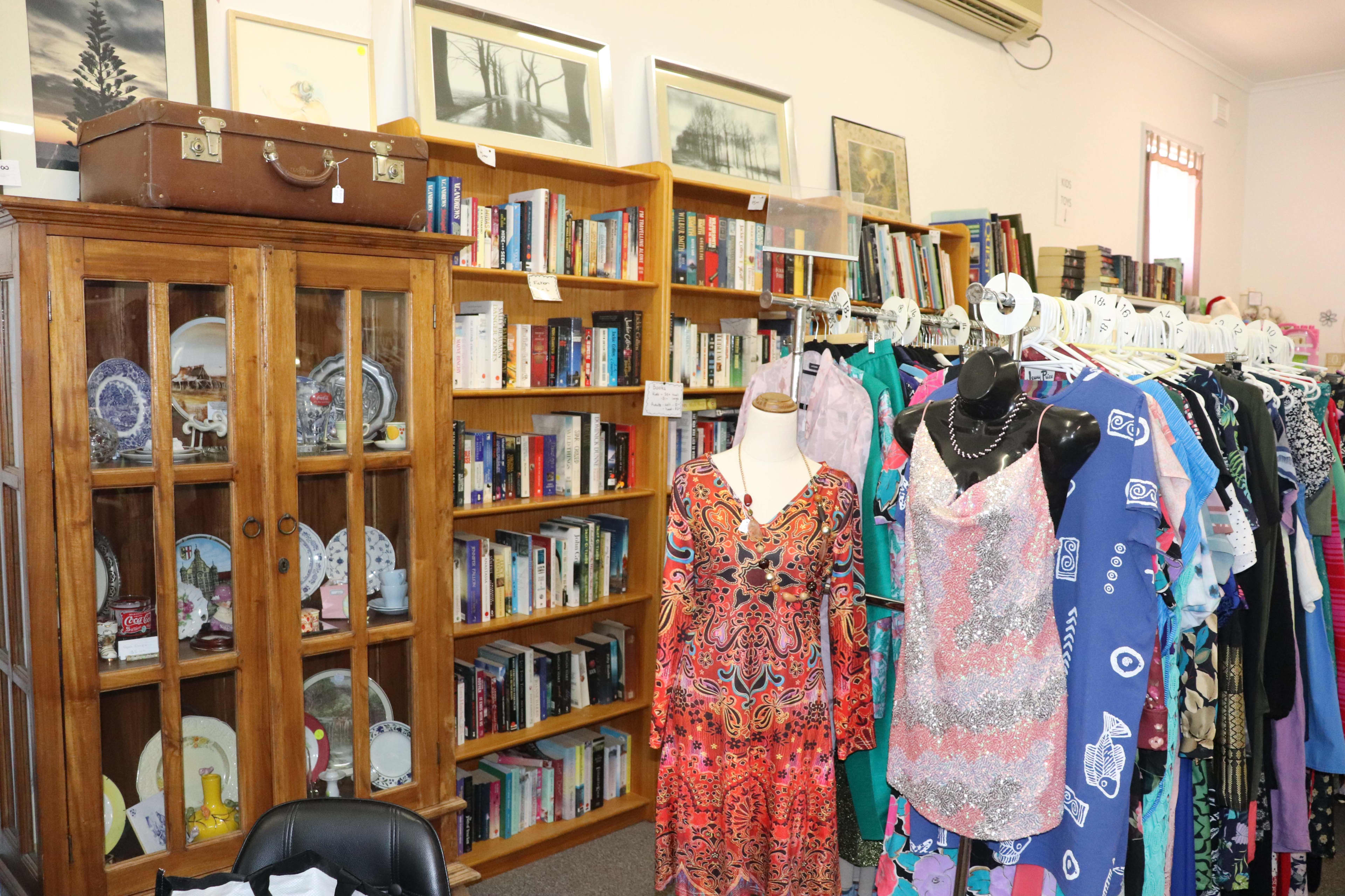 Cupboards and clothes racks inside an op shop  in Goomalling