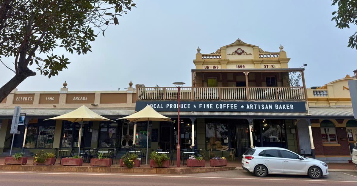 View from across the street of the old building that is now the Toodyay Bakery