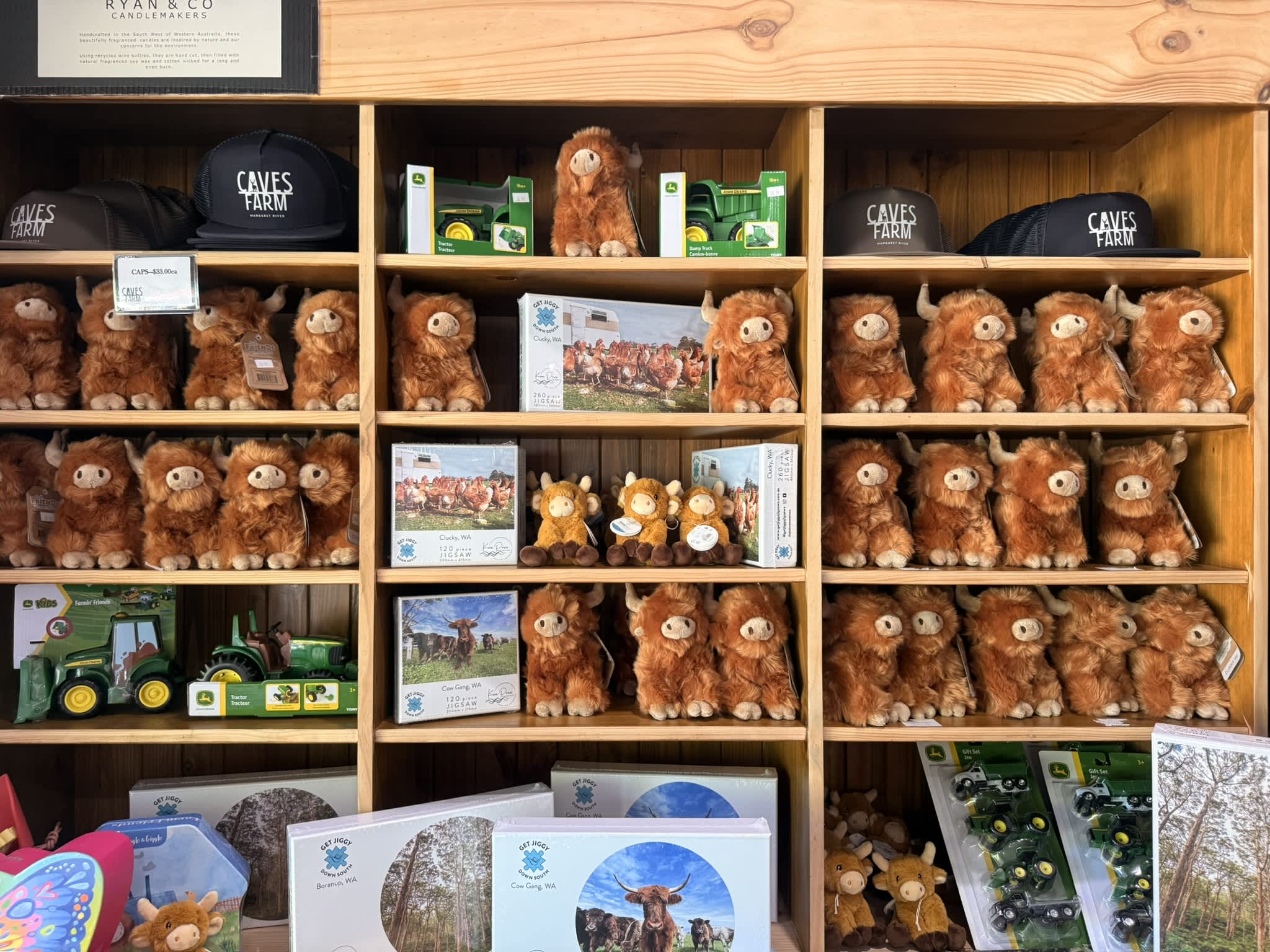 Shelves of plush toy highland cows
