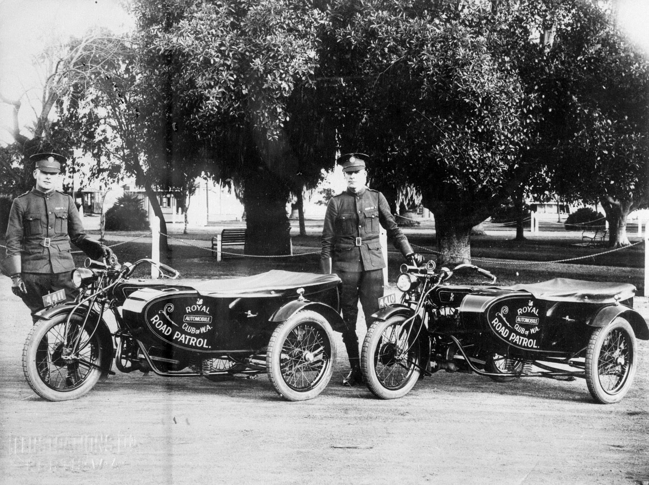 Two RAC Patrols standing next to their Matchless motorcycles