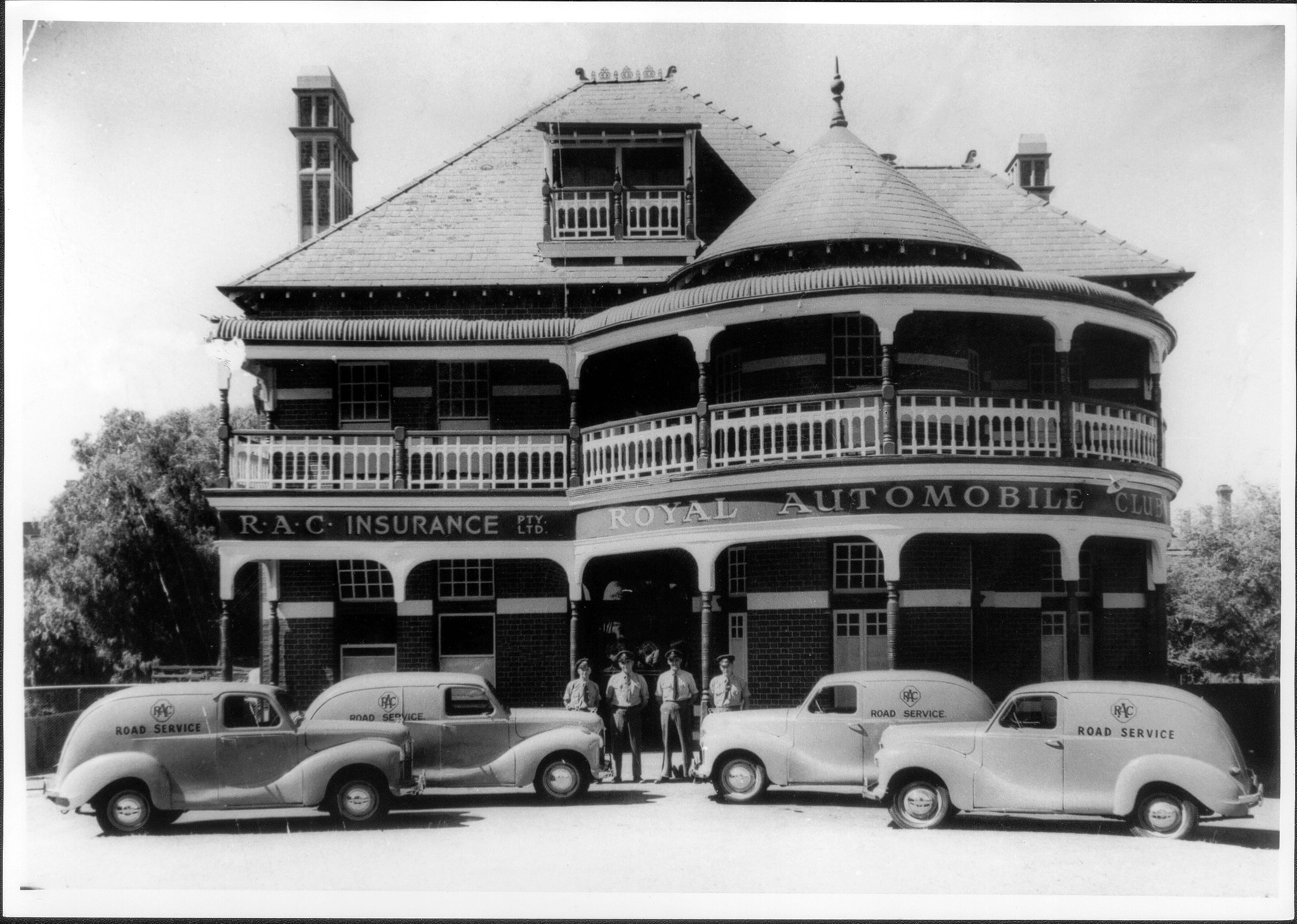 Austin A40 patrol cars outside the RAC head office 1950s