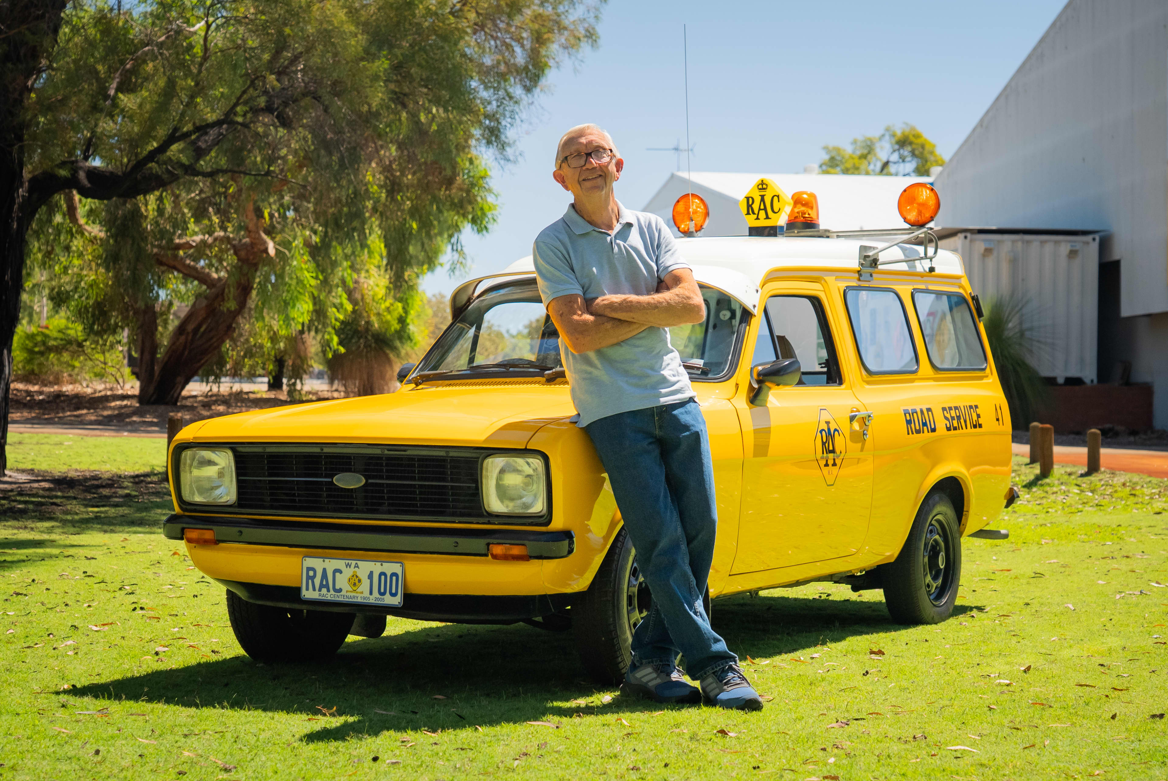 Former RAC Patrol Alan Van leaning against his old Ford Escort patrol van