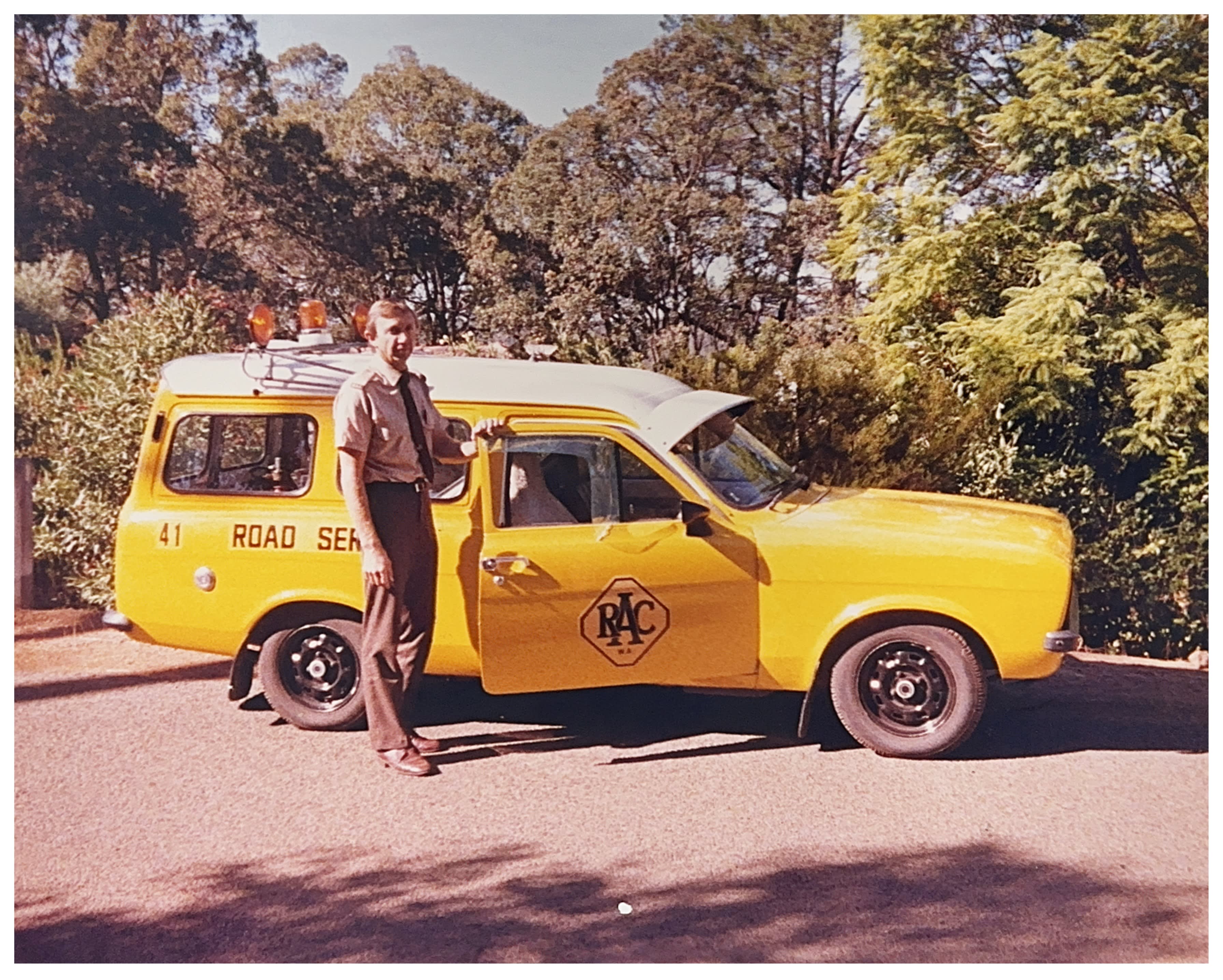 Former RAC Patrol Alan Van with his Ford Escort patrol van 1980s
