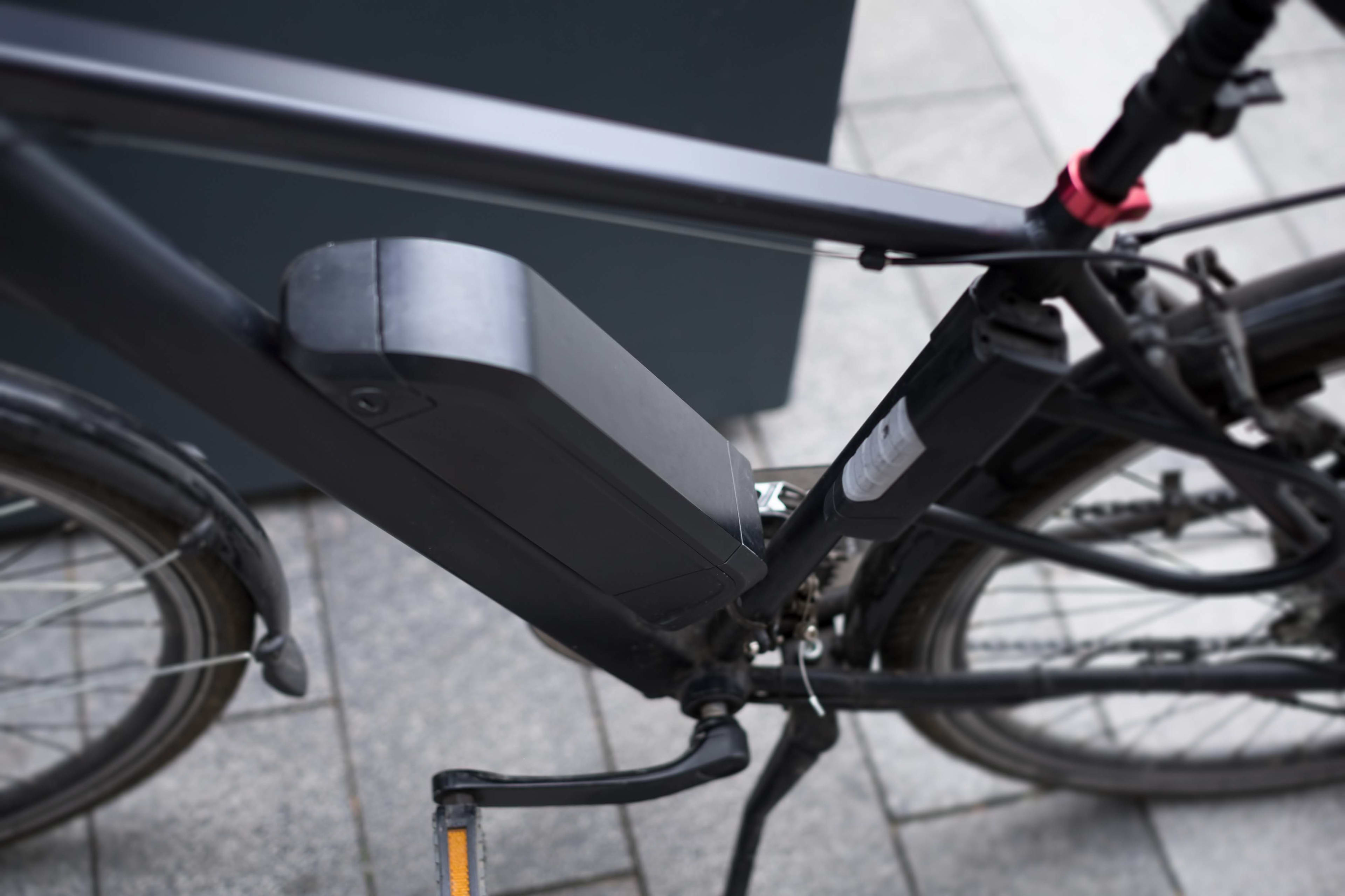 A close up of an ebike battery