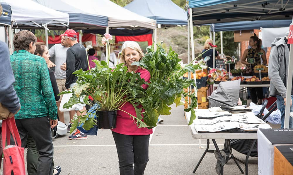 Woman carrying leafy vegetables