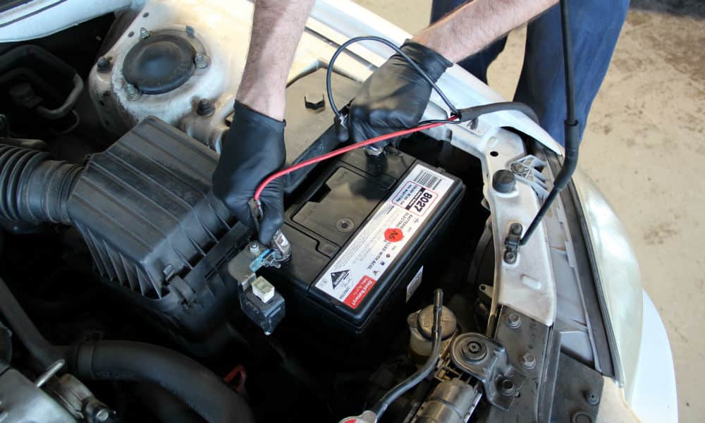 A car battery being tested