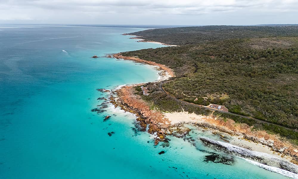 An aerial photo of the coastline near Dunsborough
