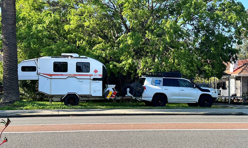 a 4WD with a caravan hitched to it