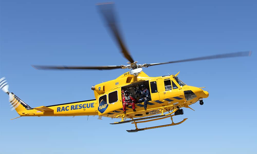 An RAC Rescue helicopter in the sky