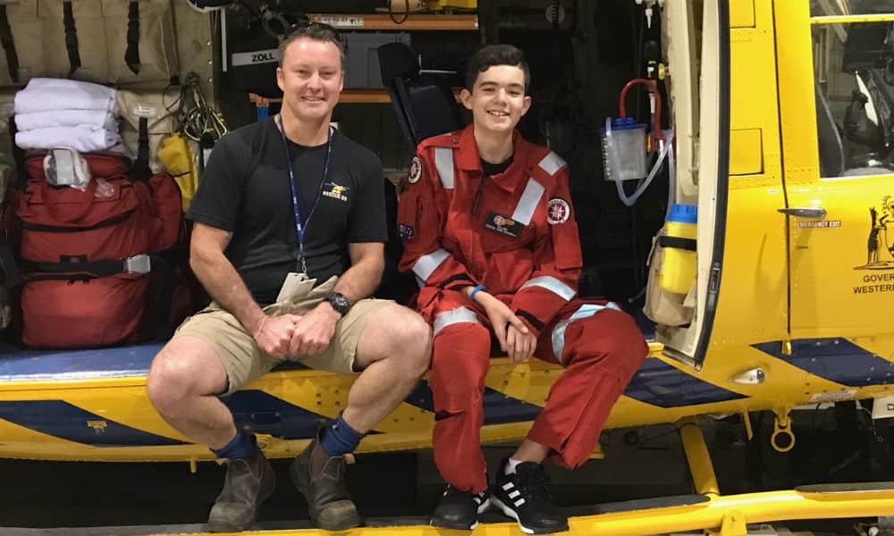 Hamish Bolto and Allan Newbold in the RAC Rescue helicopter