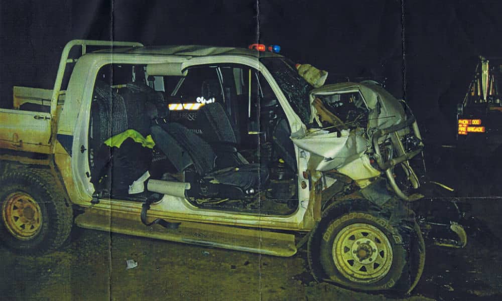 Graeme Robertson's smashed truck