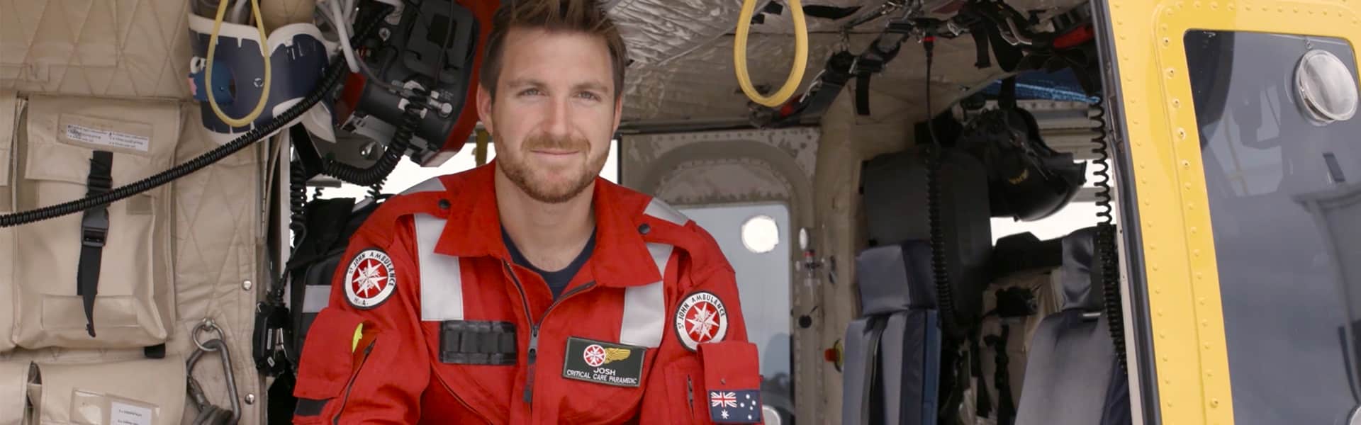 RAC Rescue paramedic Josh sitting in the helicopter