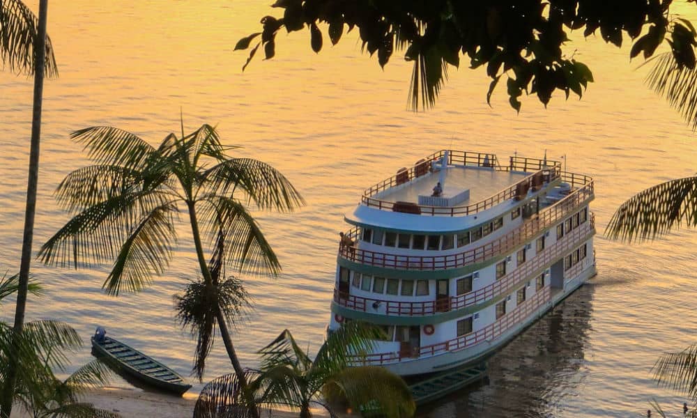 A ship moored on the banks of the Amazon river