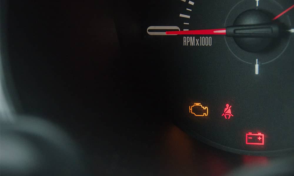 Warning lights on a car dashboard
