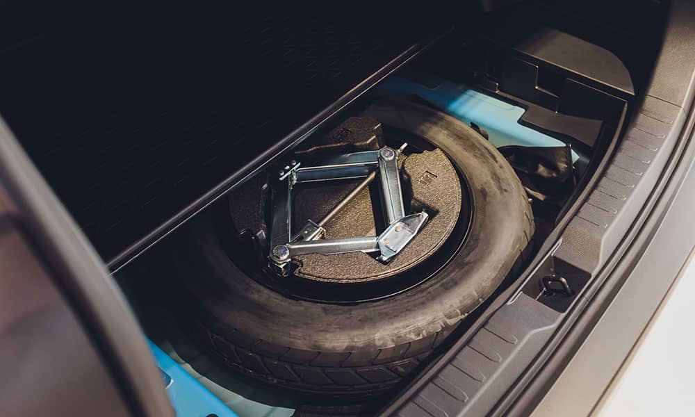 Spare tyre in the boot of a car