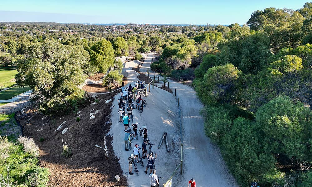 Mountain bike riders line up at Boo Park in Fremantle
