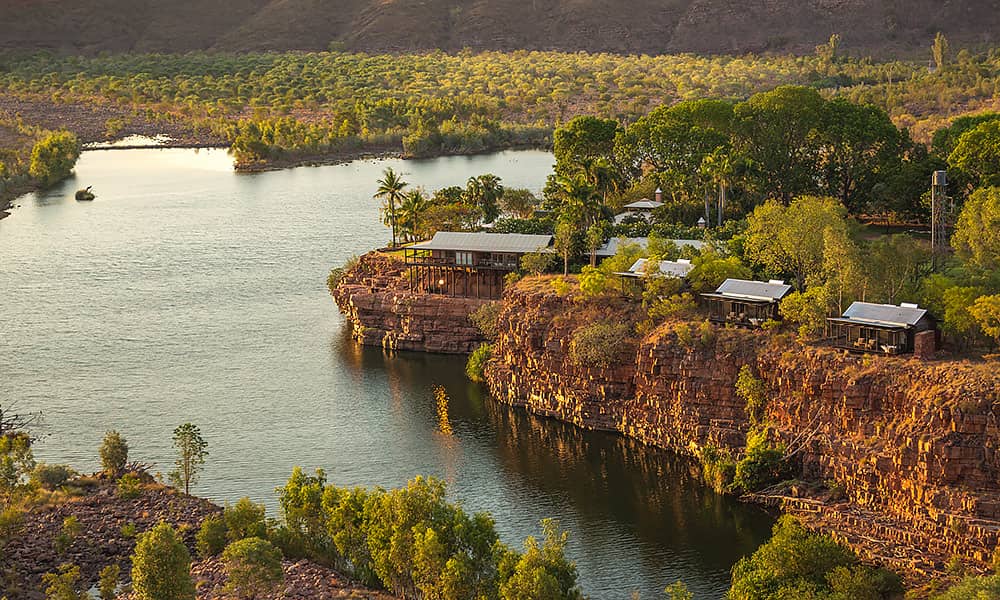 Aerial image of El Questro resort looking out over water