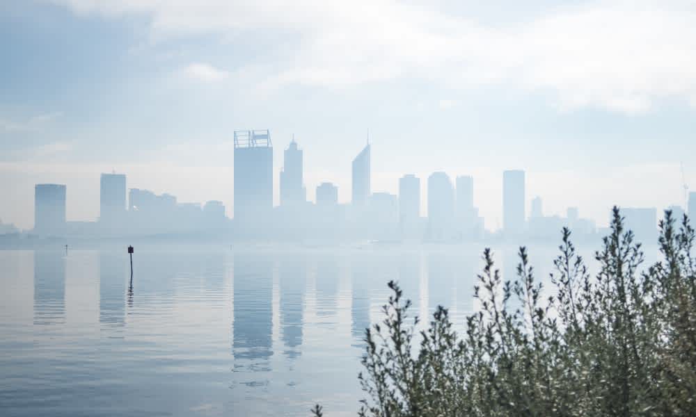 Perth skyline on day with bad smoke haze