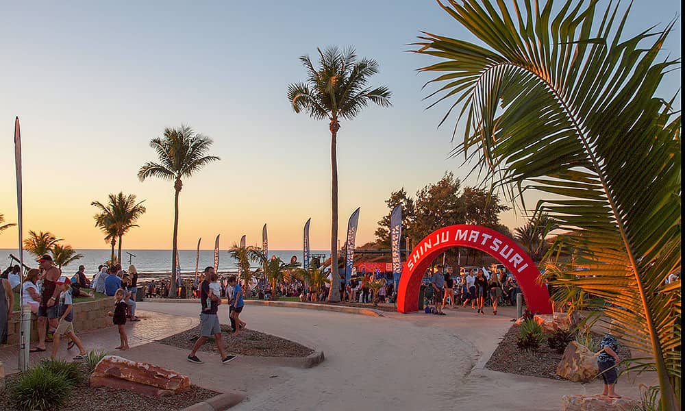 A crowd on the beachfront at the Shinju Matsuri Festival in Broome