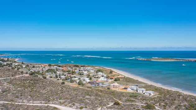 Aerial view of ocean and township at Lancelin