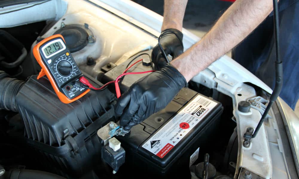 A car battery being tested