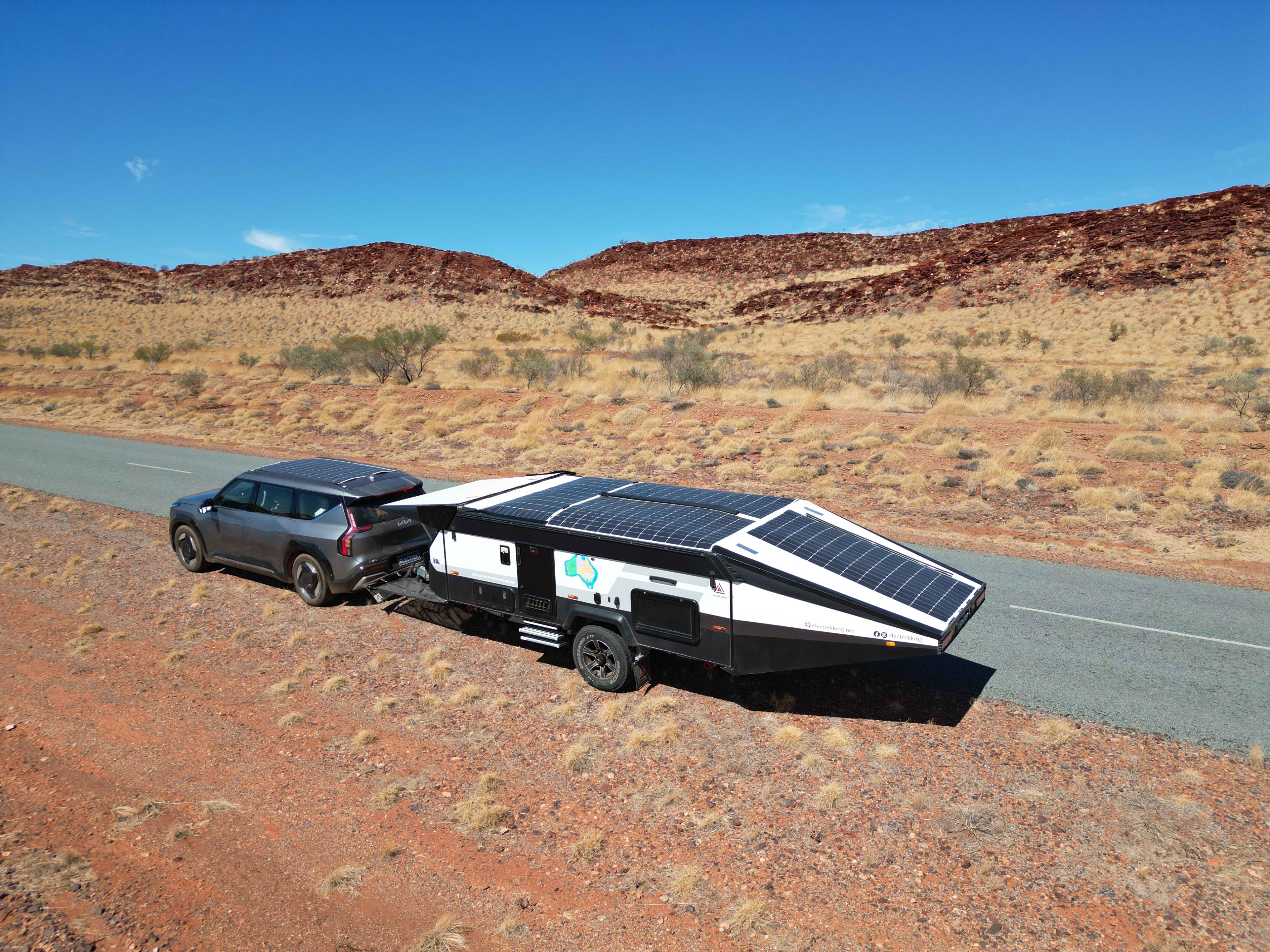 The McLennan family's EV with a caravan in tow