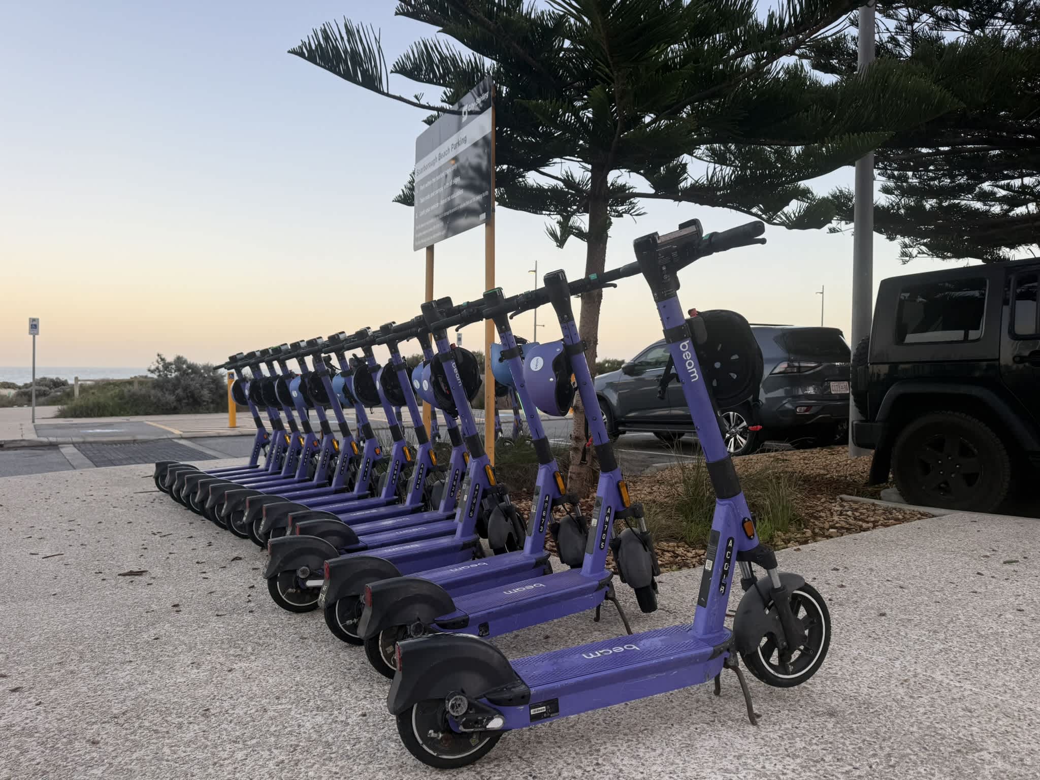 A line of hire scooters in Scarborough