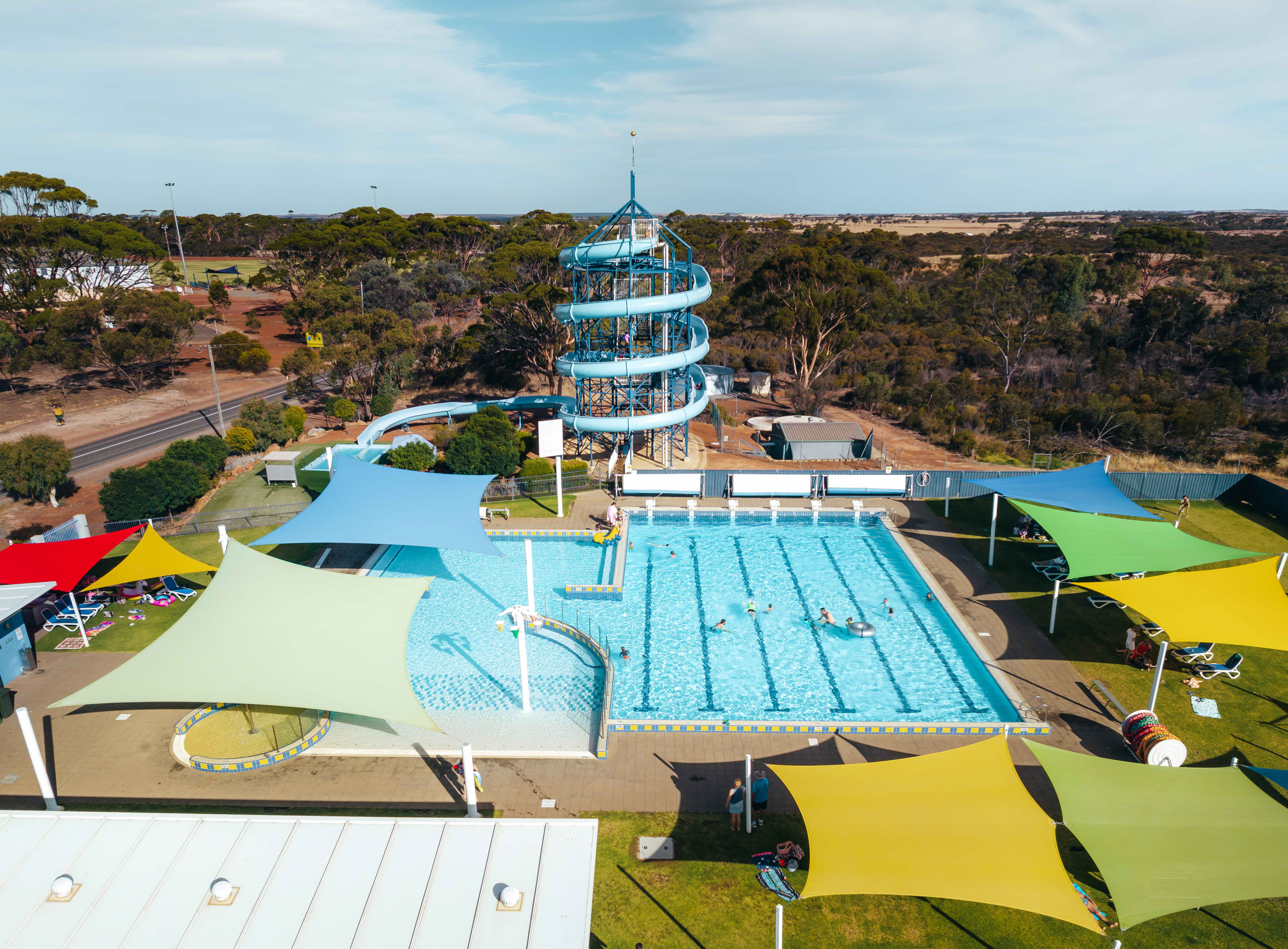 An aerial photo of the Kulin waterslide and aquatic centre
