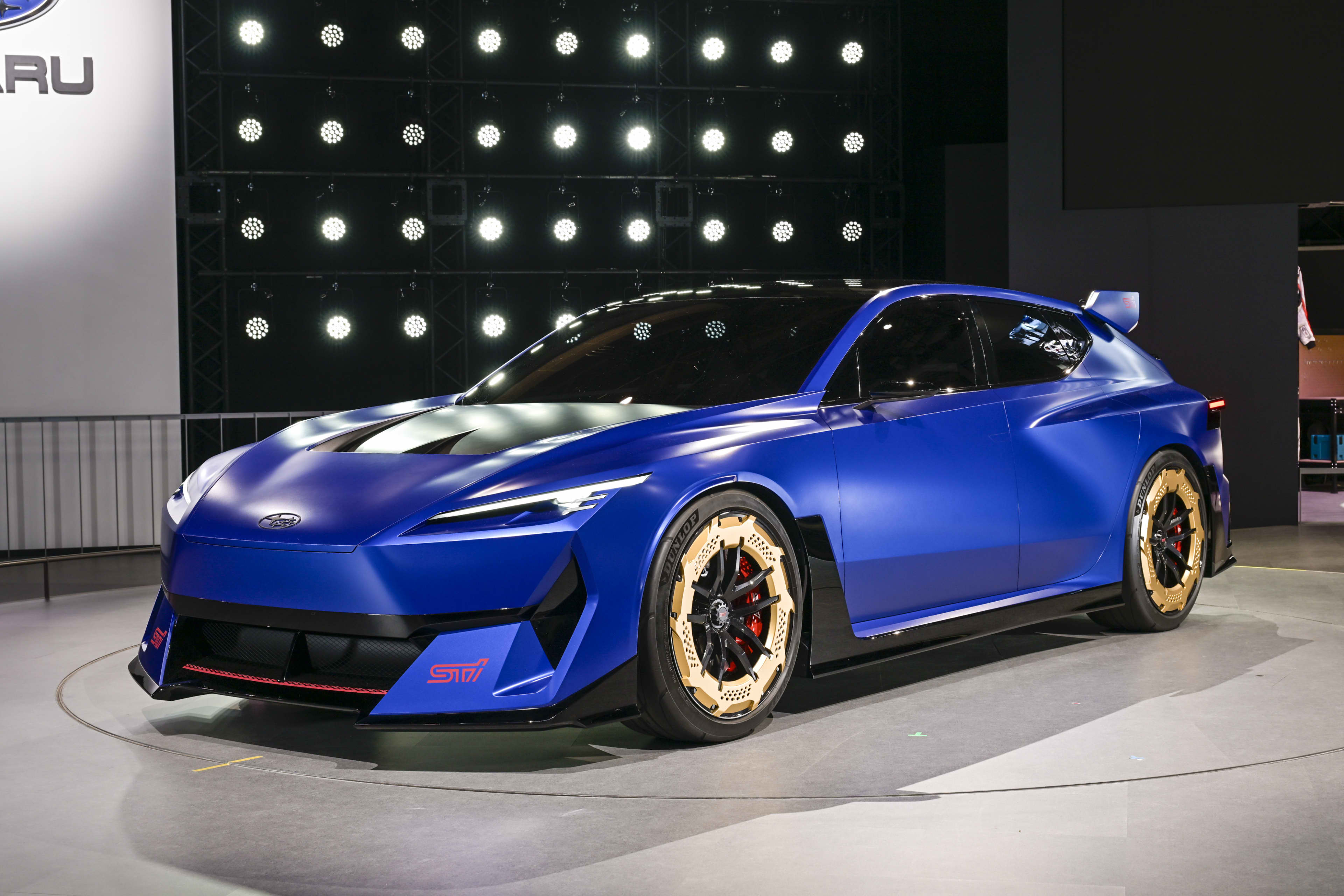 A blue Subaru Impreza concept car at the Tokyo Car Show