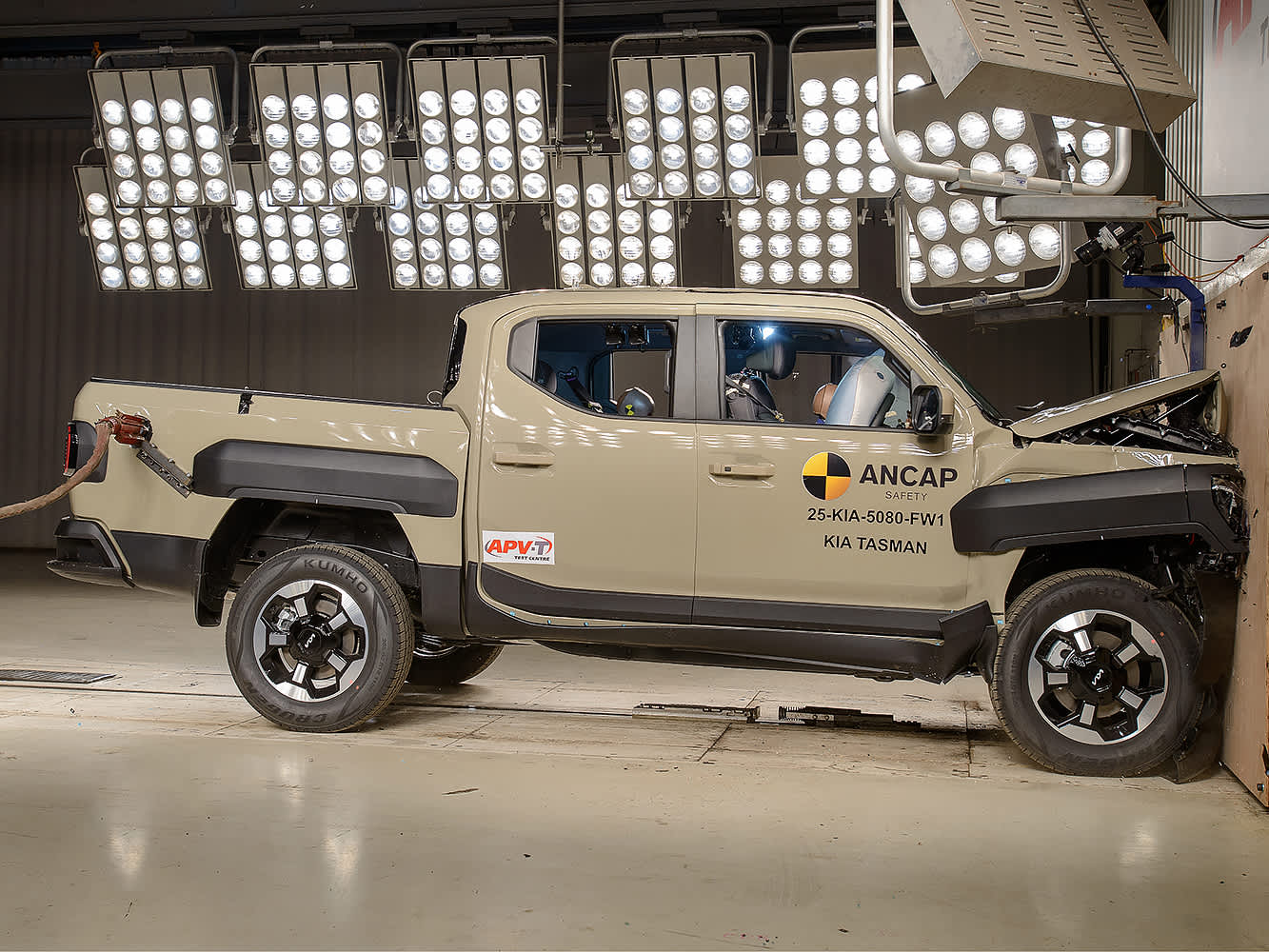 A Kia Tasman ute being crash tested