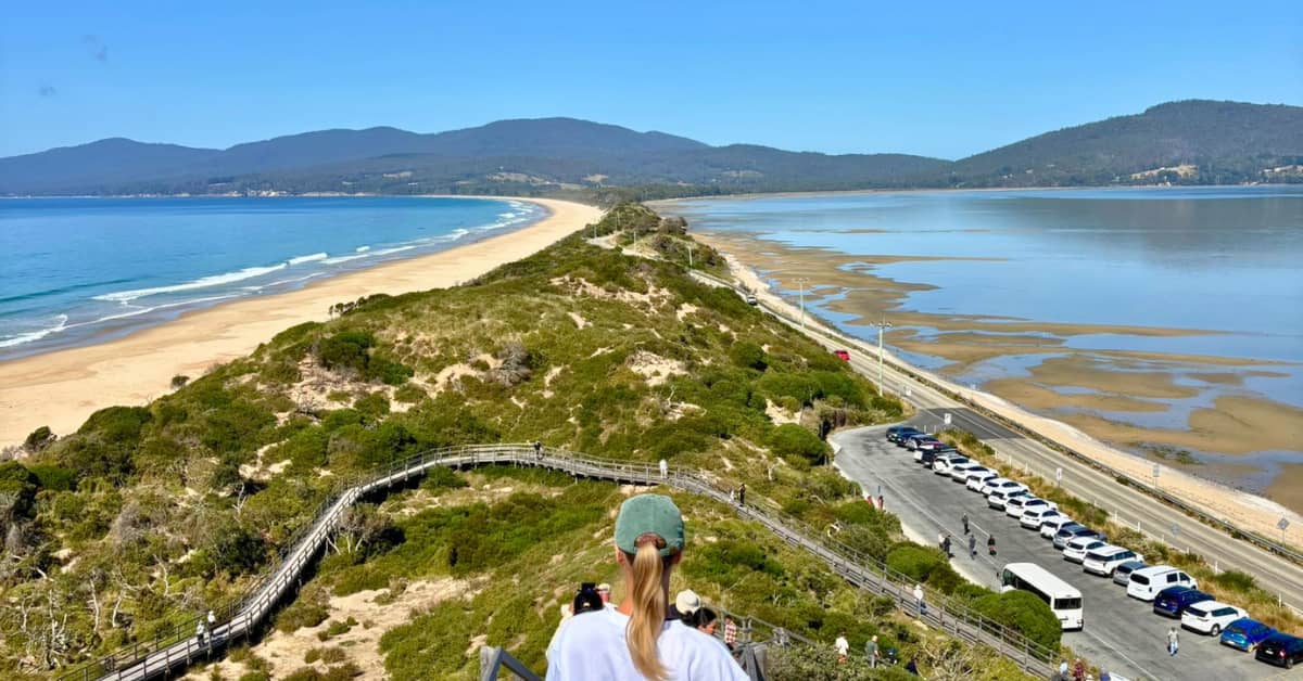 View of lookout over beaches and lake