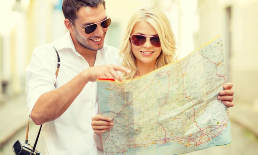 Couple reading map